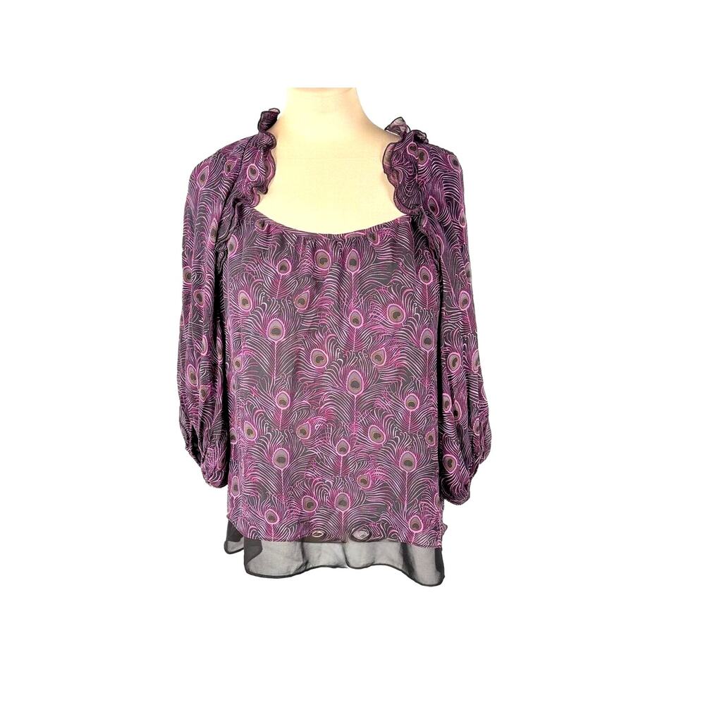 Nanette Lepore Silk Peacock Feather Print Blouse sz 8